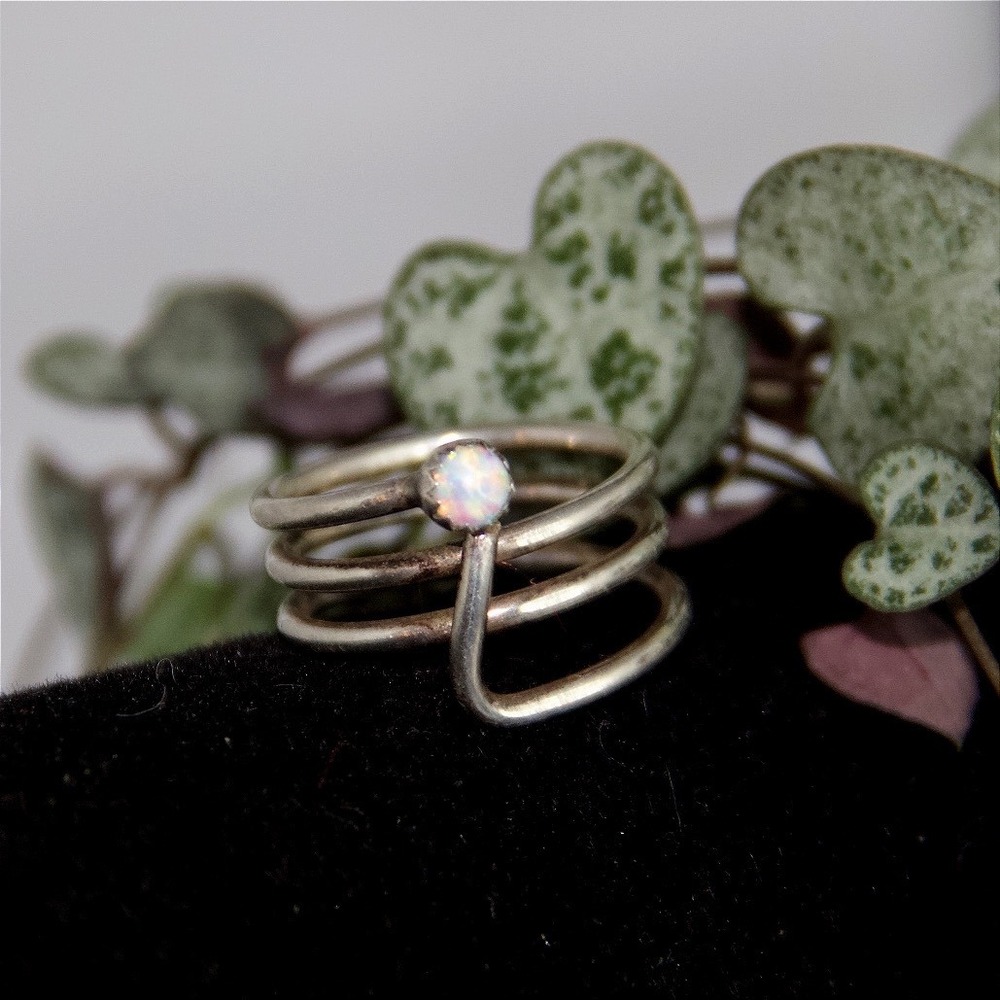 Sterling Silver Multi Band Wrap Ring with Round Opal Size 6